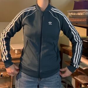 Adidas Women's Teal Bomber Jacket with White Stripes